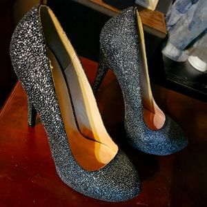 Qupid High Heels Blk/Silv Shimmer